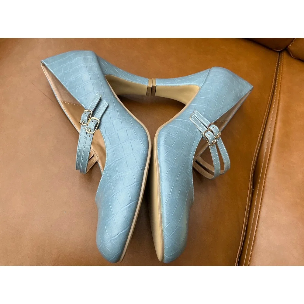 Journee Collection Windy Pump Womens 12 Blue Excellent Croc Mary Jane Heel